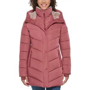 NWT Andrew Marc Women's Faux Fur Hooded Walker Jacket Rose Size M $180 AA54